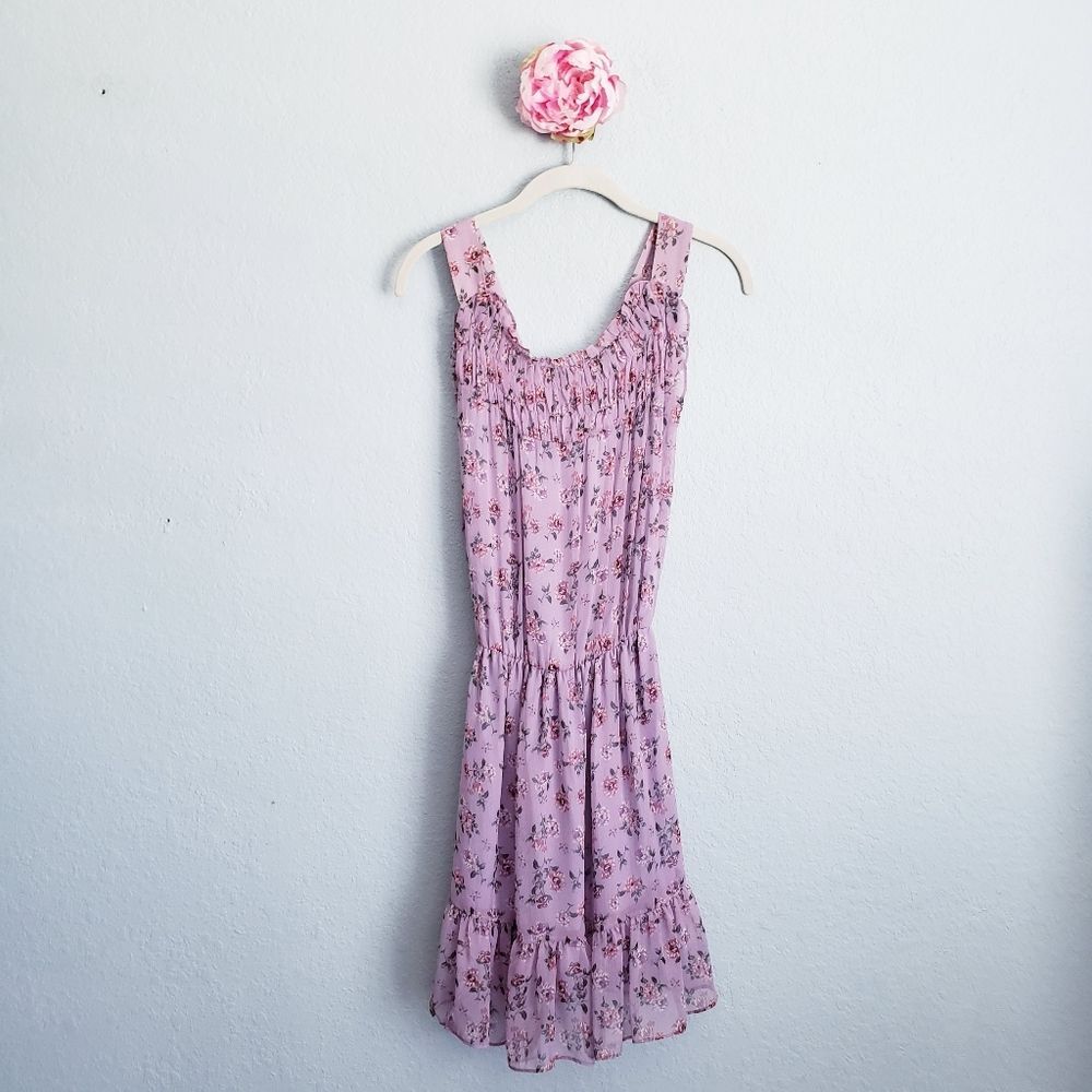 Zara Lilac Floral Smoked Criss Cross Back Mini Dress - Picture 2 of 12
